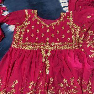 Hot Pink Designer Georgette Paplum Lehenga