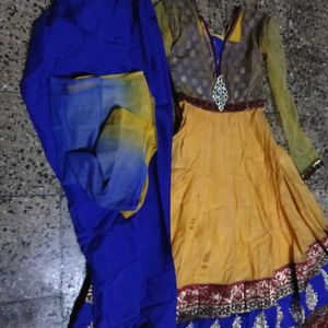 Designer Yellow Blue Anarkali Suit