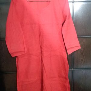 Peach Cotton Short Kurti