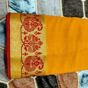 Mustard Yellow Cotton Blend Saree