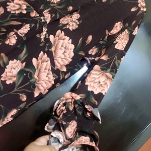 Coffee Brown Floral Printed Dress For 42 Bust