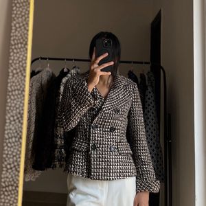 Woven Tweed Brownish Cream Blazer