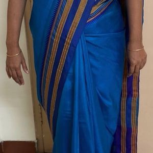 Pure Silk Copper Sulphate Blue Narayanpet Saree