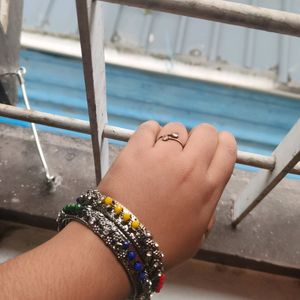 Silver Oxidised Colourful Bangles