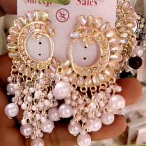 Kundan Off White Peacock Jhumka Earring