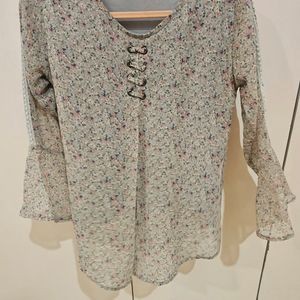 Gray Top With Bell Sleeves