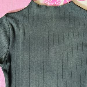 High Neck Body Fitted Charcoal Colour Top.