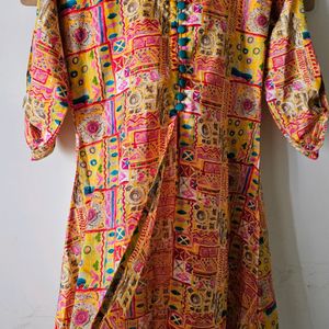 Libas Yellow Abstract Printed Front Slit Kurta