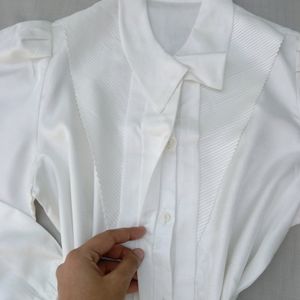 New Korean Trendy Puff Sleeves White Vest Shirt