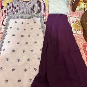 Wine Colour Stiched Dress With Dupatta