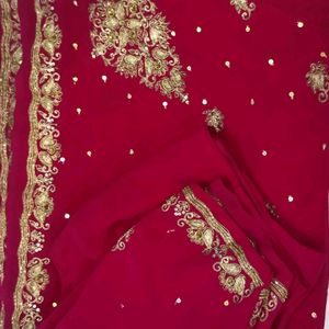 Saree with blouse art silk Rose kasab kardana des