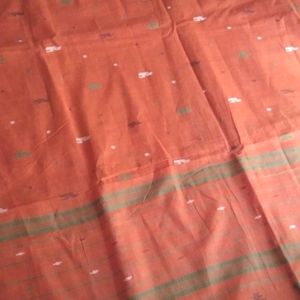 Soft Cotton Orange Thread Work Saree with फॉल