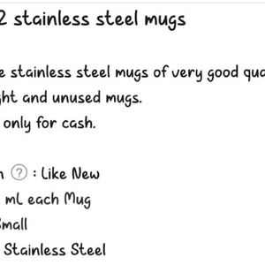 New/Unused Set Of Two Stainless Steel Mug