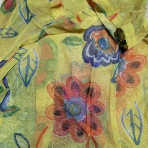 Pepe Floral Yellow Netted See-through Button Top