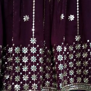 New Purple Heavy Embroidered Ethnic Gown Frock