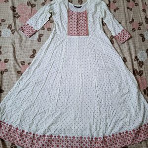 White Embroidered Polka Dot Anarkali Kurti