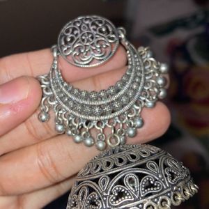 Beautiful Big Silver Oxidised Jhumkas/chandbalis