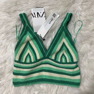 Zara Women's White and Green Crop-top