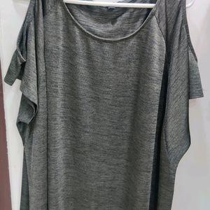 Girls Grey Cut Shoulder Top