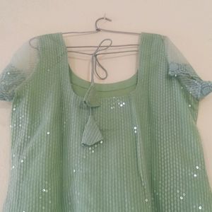 Sequenced Work Pista Green Kurti