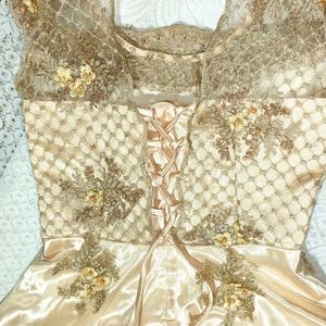 Golden Satin Dress With Beautiful Lace