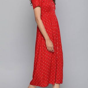 Red & White Polka Dots Print EmpireDress