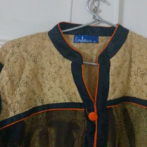 Georgette Brown Black  Orange Lining