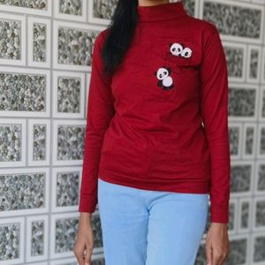 Turtle neck maroon T shirt