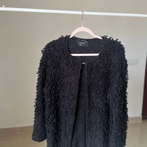 Faux Fur Teddy Black Long Cardigan