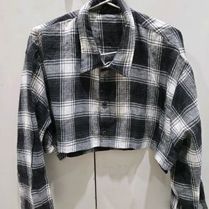 Black Checked Cropped Shirt