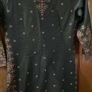 Printed Black Straight Kurta