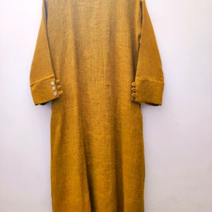 Straight Fit Blended Cotton Mustard Yellow Kurta