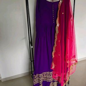 Purple Gown With Pink Dupptta