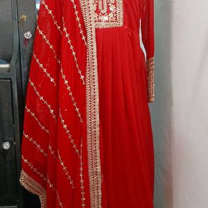 New Latest Heavy Fox Georgette Red Anarkali