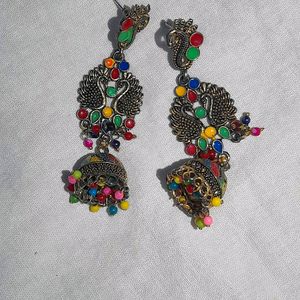 Peacock Design Multicolour Oxidised Earrings