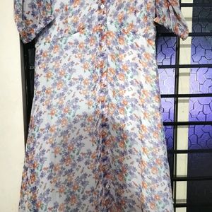 Max Women Printed Puffed Sleeves A-Line Midi Dress