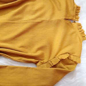 ribbed mustard crop top with ruffle detailing