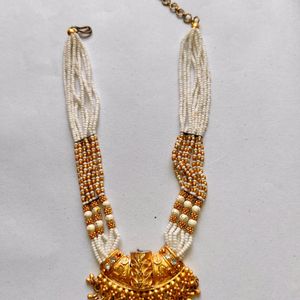 Gold Plated Pearl Necklace Set With Earrings (Sita