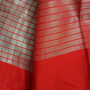 Red and White Checked Saree