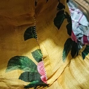 Yellow floral Print Organza Fabric Kurta/Kurthi