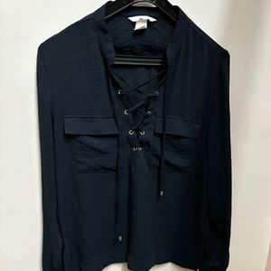 H&M Low Neck Top With Tie Detail