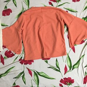 Peachy Keen Crop Top with Front and Sleeve Detail