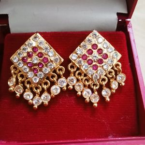 2 Set Of Pink & White Stones Impon Earrings