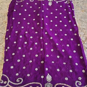 Purple Georgette Pure Saree Heavy Work