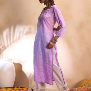 Lavender Printed Straight Kurtas