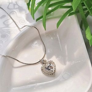 Silver American Diamond Heart Love Necklace