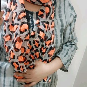 Animal Print Multi Purpose Orange Colour Stole/Sca