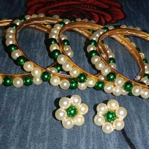 Handmade Pearl Bangles With Earnings