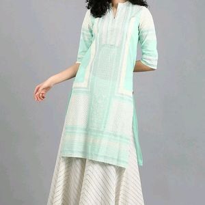 W Brand Blue Mandarin Neck Printed kurta