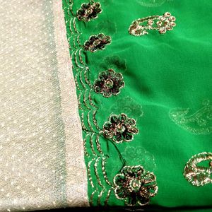 Beautiful Green Thread Work Saree